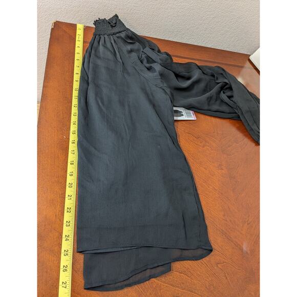 Joie Smocked Top S Black Sheer Long Sleeves Lined Keyhole Blouse High Mock Neck - Picture 12 of 14